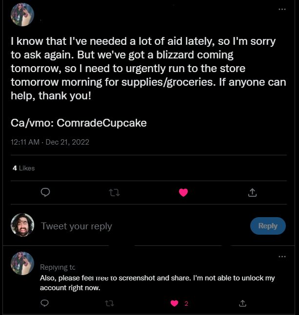 PrimeGalleta's tweet photo. Please help a disabled Indigenous Mother with supplies and groceries for a blizzard!!! #crowdfunding https://t.co/5K73trDJR9