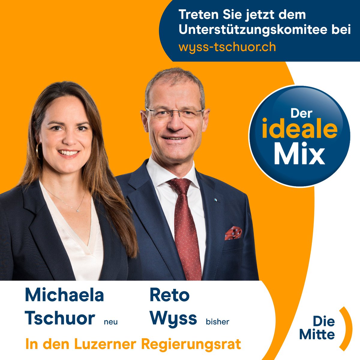 Unsere Regierungsratskandidaten <a href="/retowyssluzern/">Reto Wyss</a> und @mtschuor3 sind der ideale Mix für Luzern 💙🤍 Treten auch Sie heute noch dem Komitee Wyss-Tschuor bei und unterstützen Sie die beiden bei den Wahlen am 02. April 2023 🗳️ 👉🏼wyss-tschuor.ch/komiteebeitrit…