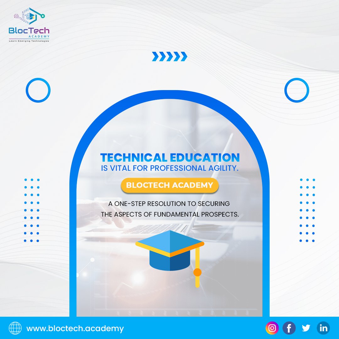 bloctechacademy's tweet image. Technical Education - A roadway to Professional Agility and Aptitude Enhancement. 

Contact @bloctechacademy  - a One-Step Resolution to adapt digitized modules and uplift digital learning. 

#bloctech #education #learning #technical #opportunities #academy