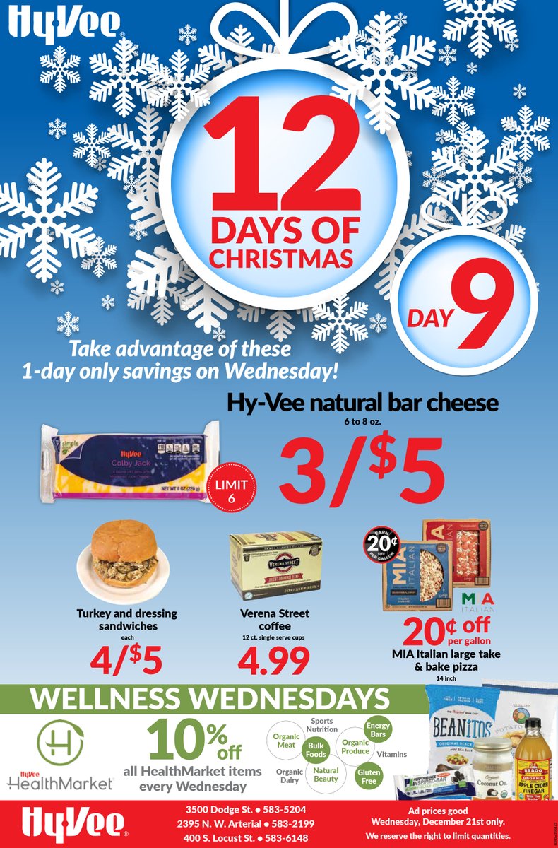 Day 9 of our 12 Days of Christmas ads is here!  Prices are good Wednesday, December 21, 2022 only.
LIke and share the Holiday Savings and tag your family and friends!