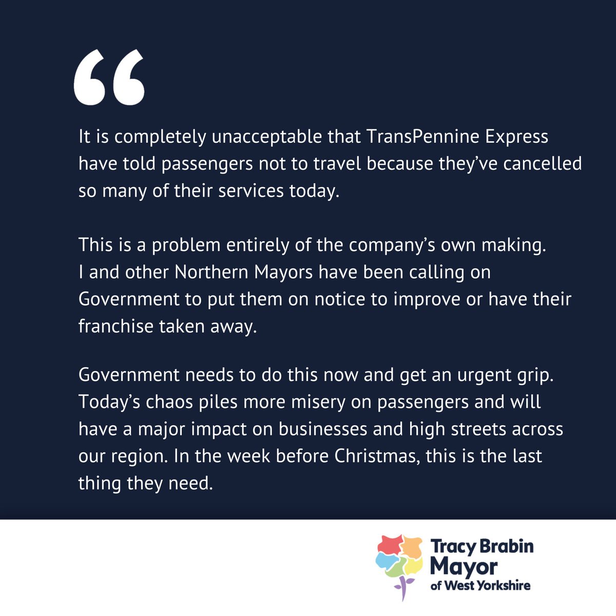MayorOfWY's tweet photo. 🚆Enough is enough - passengers are sick and tired of being let down by @TPExpressTrains https://t.co/ITOJ7oFFlh
