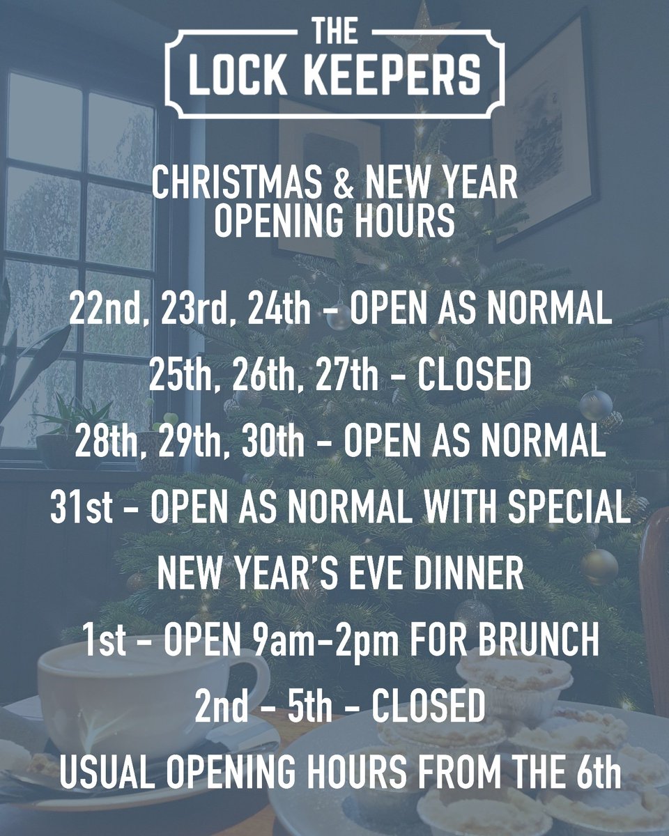 Lock_Keepers's tweet image. Here's our opening hours over the Christmas and New Year period to help you plan your festive Lock Keepers visit 🎄🍾