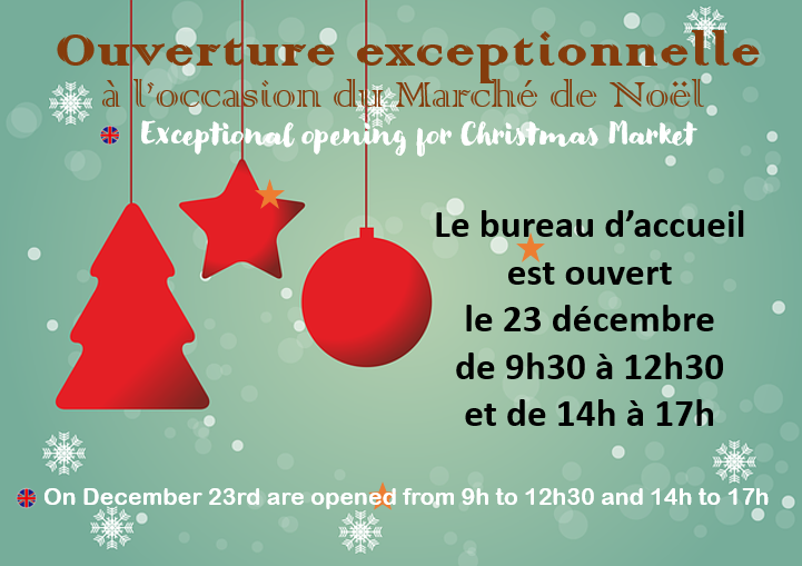 OTNoblat's tweet photo. ℹ️ Ouverture exceptionnelle de l'office de tourisme ce vendredi à l'occasion du 🎅 Marché de Noël 🎅 avant fermeture annuelle du 24 décembre au 2 janvier ☃️ Toute l'équipe vous souhaite de joyeuses fêtes de fin d'année ! 🎉 https://t.co/eA0itToiSm