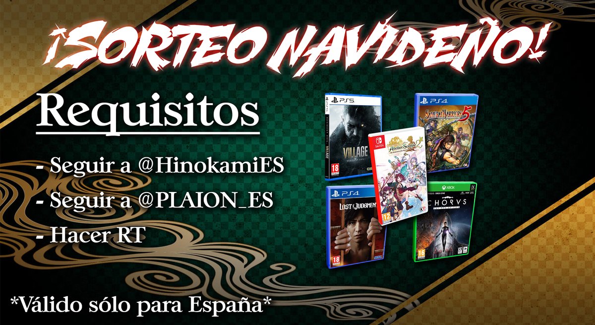 HinokamiES's tweet photo. 🎄🎁SORTEO NAVIDEÑO🎁🎄

¡Gracias a los pollitos de @PLAION_ES , os traigo un pedazo de pack con 5 juegazos que todo el mundo tiene que jugar!

Para participar tienes que:

Seguir a @HinokamiES 
Seguir a @PLAION_ES 
Hacer RT a este tweet

*Sólo un ganador/a* *Finaliza el 28/12* https://t.co/aTbkHFXKRa