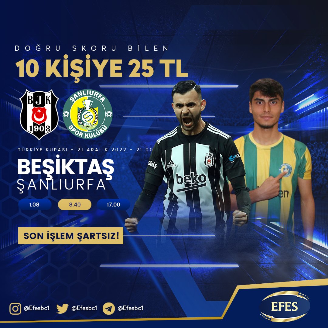 🍺#EfesBetCasino Beşiktaş - Şanlıurfa maçının skorunu bilen 10 kişiye 25₺ #FreeBet 

🔥Son İşlem şartı yok Herkes katılabilir
😇3 Ark. Etiketle Rt💗Yap

🍻 #EfesBetCasino efesbetcasino271.com
🍻Telegram t.me/efesbc1

Formu Doldur⤵️
forms.gle/K9VKo8x21oy2MV…