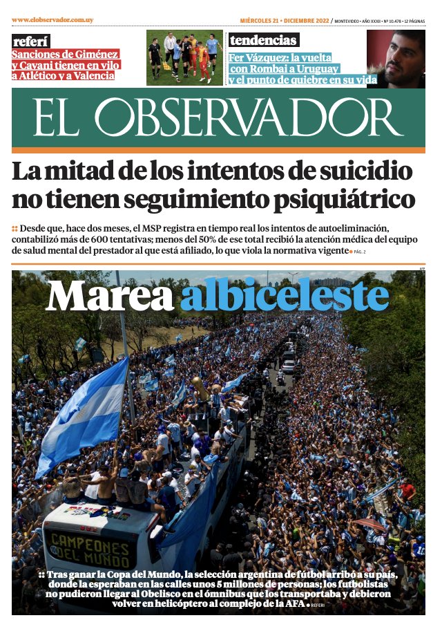 ObservadorUY's tweet photo. Buen día 😀 🗞️ Estos son los titulares del miércoles en El Observador.
Leé la edición de hoy en formato pdf 👉🏻 https://t.co/tQzprfRnyv
Contenido exclusivo para suscriptores Member. https://t.co/sBZsk5BYvZ