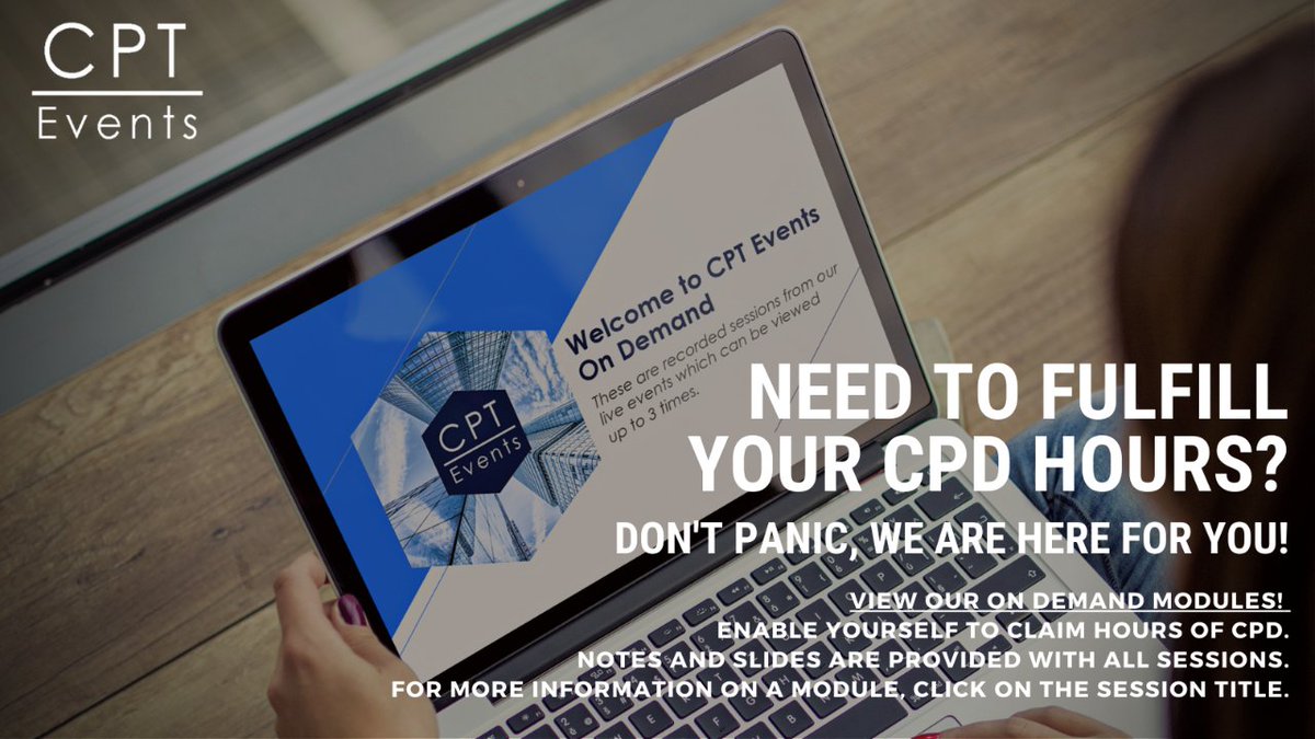 Do you still need to fulfil your CPD hours for the year? Don't panic, we are here for you 💻 Take a look at our on demand recordings, buy and claim that CPD today...cptevents.co.uk/on-demand