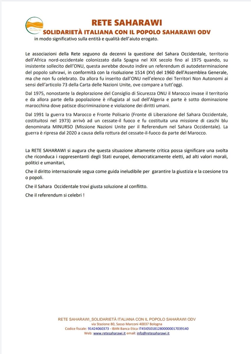 La Rete di Solidarietà italiana con il Popolo Saharawi è costernata dalle vicende giudiziarie che stanno travolgendo la credibilità del Parlamento Europeo.
#saharawi #retesaharawi #parlamentoeuropeo #saharalibre #autodeterminazione
Qui ⤵️ il nostro comunicato.