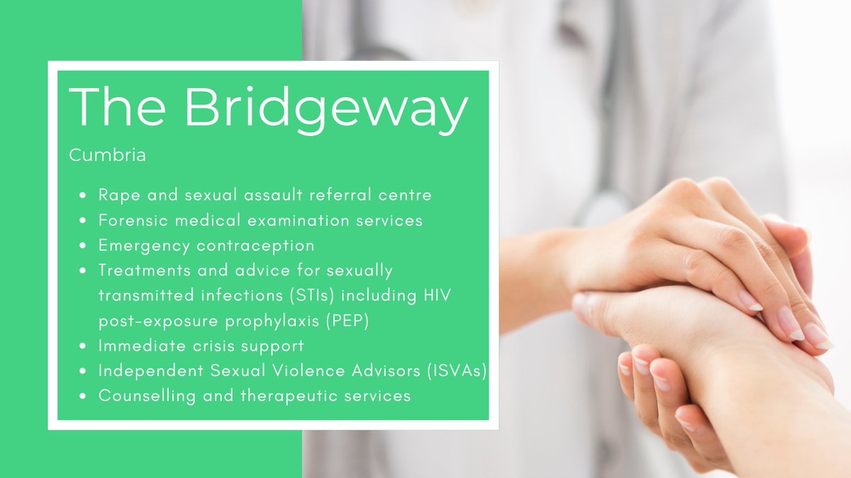 The Bridgeway Sexual Assault Referral Centre (SARC) supports survivors of sexual violence across #Cumbria. They welcome all ages, ethnicities and genders.

☎️ 0808 1186432
📧 info@thebridgeway.org.uk
🌐 orlo.uk/8DEqI

<a href="/The_Bridgeway/">The Bridgeway - SARC</a>