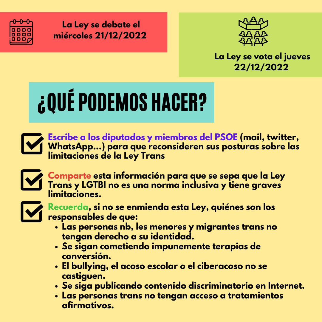 noesterapia_net's tweet photo. Recordad, cuando vengan a venderos la moto de que la Ley Trans ha sido gracias al @PSOE, q fueron ellos los q la bloquearon, la dejaron a medias, excluyeron a parte de nuestra comunidad y se negaron a mejorarla. 

Compartid, para que se sepa lo que se queda fuera de nuestra Ley. https://t.co/XacKb8yvRn