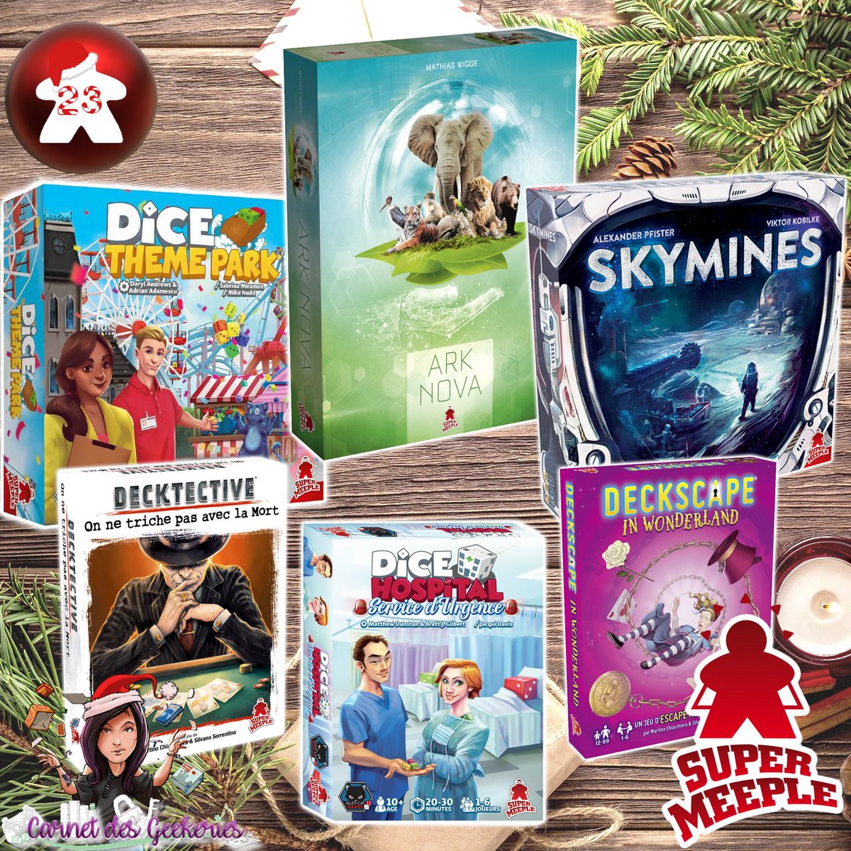 _Hina___'s tweet image. 🎅 #CONCOURS 🎄 𝐂𝐚𝐥𝐞𝐧𝐝𝐫𝐢𝐞𝐫 𝐝𝐞 𝐥'𝐀𝐯𝐞𝐧𝐭 🎁 n°23

🌟 SUPER LOT N°1 🌟  
Avec 6 jeux dont 4 exclusivités pas encore sorties qui vous attendent !

🎁 A gagner : 6 JEUX SUPER MEEPLE 🥳
🎄 RT + Follow @_Hina___  &amp;amp; @SuperMeeple 

🌟Fin le 29/12/22
🇫🇷🇨🇭🇧🇪🇱🇺
#j2s