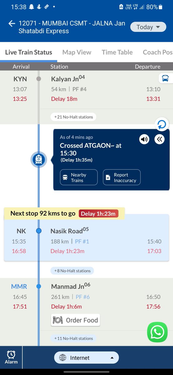 Andhale_am's tweet photo. We are stuck more than one hour Jalna Jan Shatabdi Express 12071 at thansit. Don't know what the problem is. Please let us know the problem and how long it will take @IRCTCofficial @AshwiniVaishnaw @PMOIndia https://t.co/8cTdqHBxhE