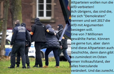BerndHell3's tweet photo. Und das sind die sich "#Demokraten" nennen. Die #Altparteien wollen eine in #Umfragen  18% - Partei verbieten
#Altparteien wollen #AfD💙 nach „#Reichsbürger“-#Razzia verbieten! Können Sie tun, wenn sie einen #Volksaufstand haben möchten...
https://t.co/uOk1Tjwp0M
#AfD💙#Sachsen https://t.co/H2CZxGTAxq
