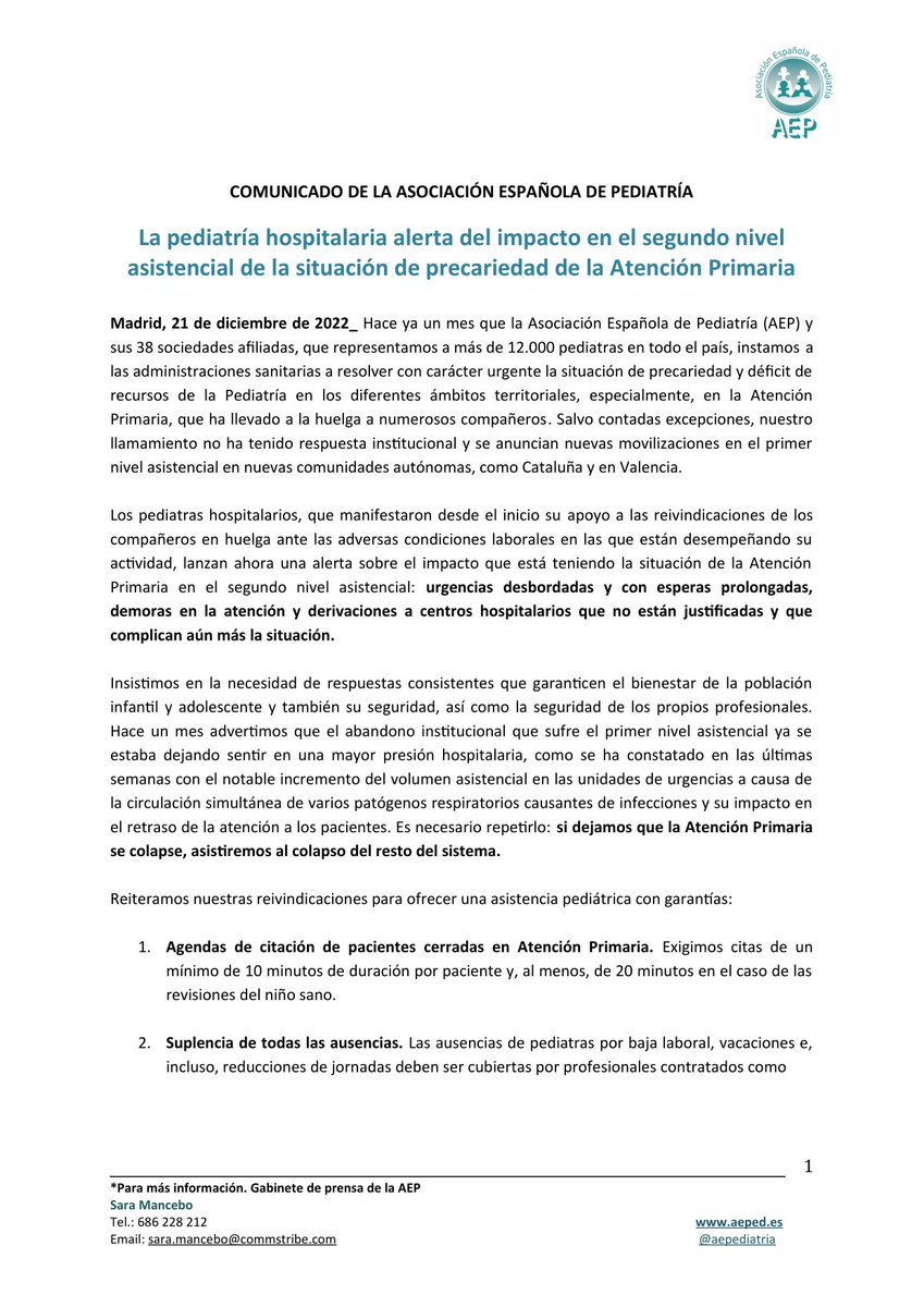 La pediatría hospitalaria alerta del impacto en el segundo nivel asistencial de la situación de precariedad de la Atención Primaria dlvr.it/Sfk3f7 via <a href="/aepediatria/">AEP</a>