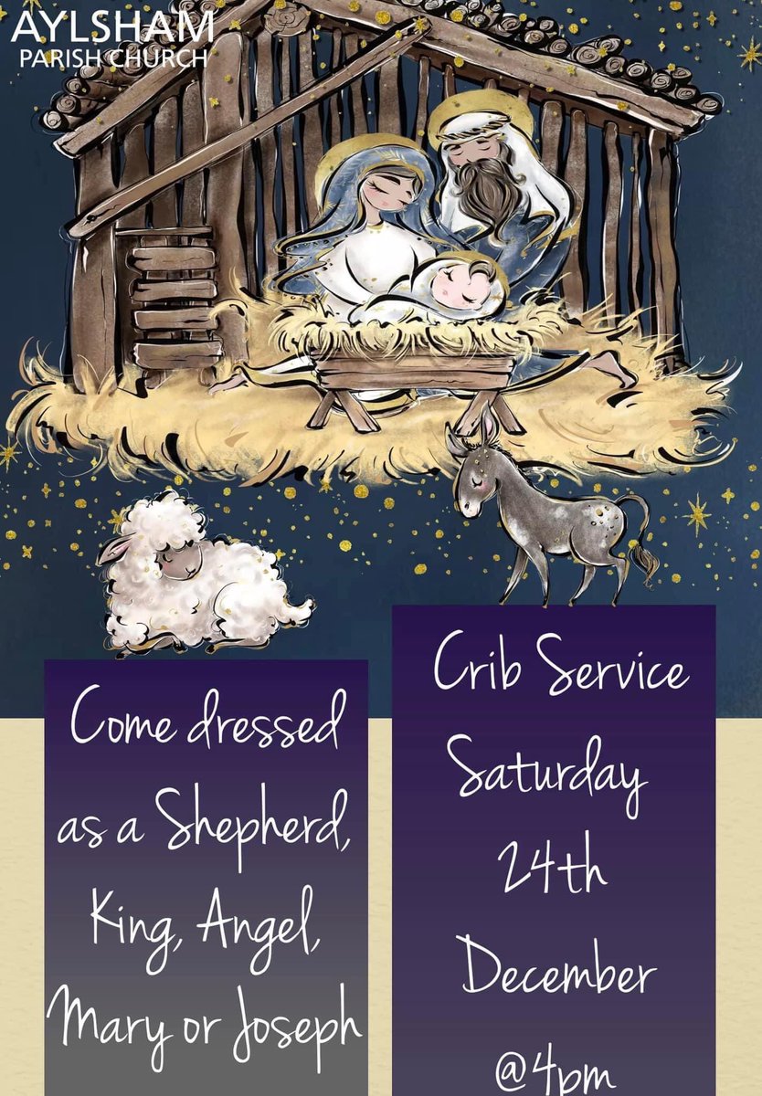 Not long until you can come and join in the fun and joy of our Crib Service at 4pm Christmas Eve! 
Come dressed as an angel, king, shepherd, donkey, lamb, star, Mary or Joseph. @TACTrust <a href="/AStMichaelsSch/">Aylsham St Michael's</a> @JustRegional @AHS_Drama <a href="/BureValleySch/">Bure Valley School</a> <a href="/john_nursery/">John of Gaunt Infant & Nursery School-Parent Info</a> <a href="/DioceseNorwich/">Diocese of Norwich</a>