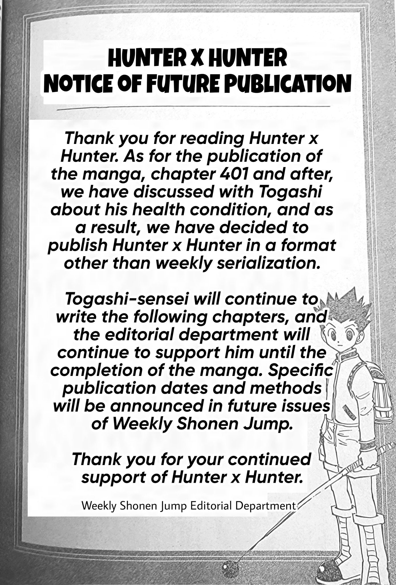 The Next 30 Hunter x Hunter Chapters Have Been Written, Says Staff