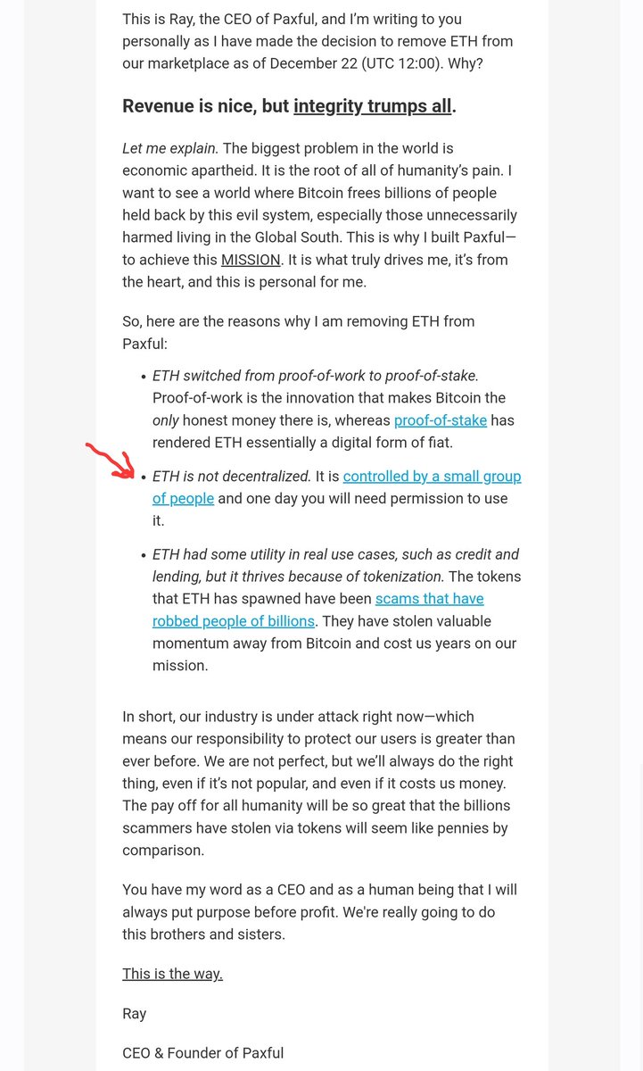 "ETH is not decentralized"
😳 
CC: <a href="/RyanSAdams/">RYAN SΞAN ADAMS - rsa.eth 🦄</a> <a href="/CoinDesk/">CoinDesk</a> <a href="/VitalikButerin/">vitalik.eth</a> <a href="/TrustlessState/">David Hoffman</a> <a href="/cardano_whale/">whale</a>