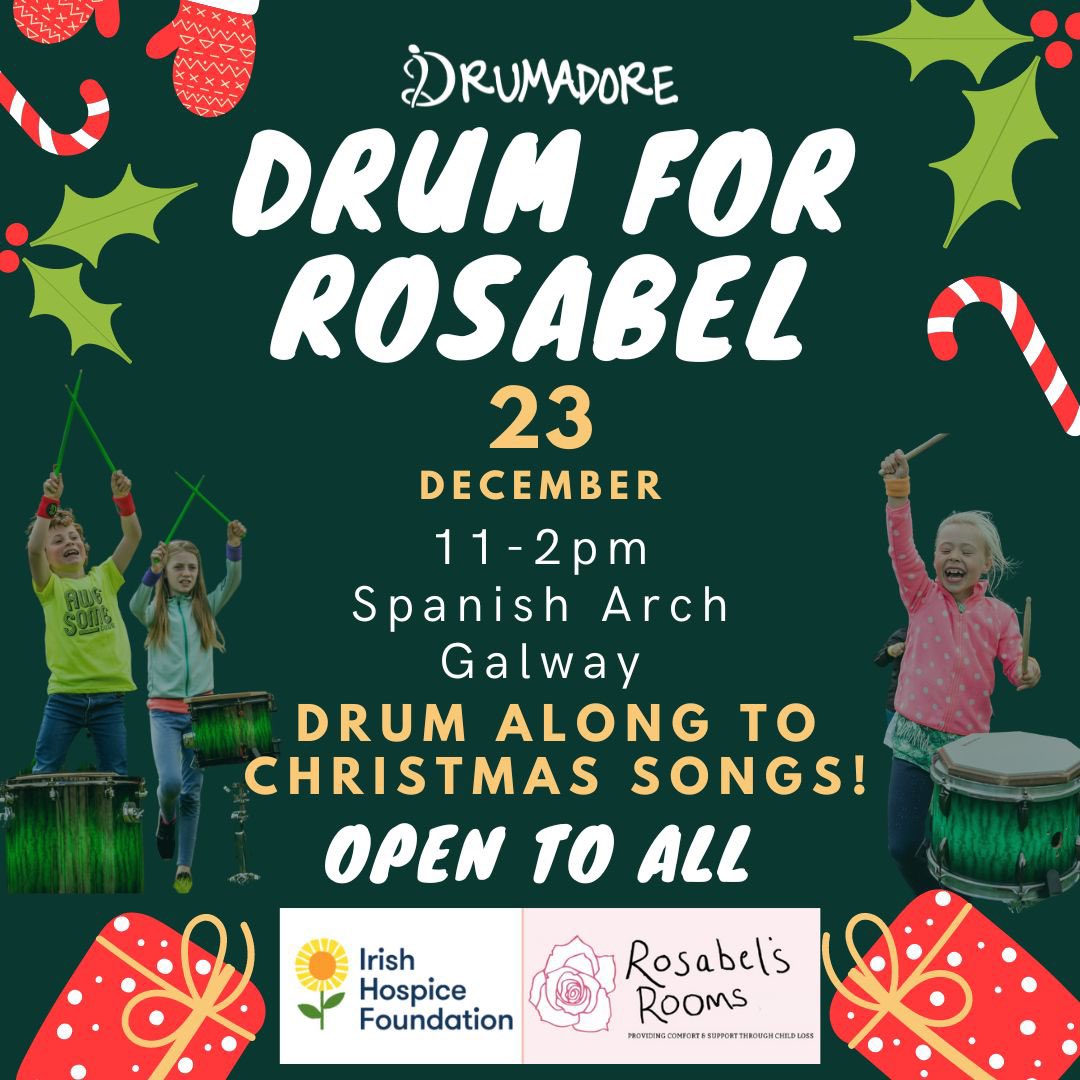 RosabelsRooms (@rosabelsrooms) on Twitter photo Hope to see lots of faces this Friday 23rd, 11am-2pm at Spanish Arch #galway for this festive family drumming session! Booking not necessary, just arrive! Drums etc will be provided! If you cant attend, pls support - Thank you🎅🌹
idonate.ie/fundraiser/Dru…
<a href="/drumadore/">Drumadore</a> <a href="/IrishHospice/">Irish Hospice Foundation</a> Hope to see lots of faces this Friday 23rd, 11am-2pm at Spanish Arch #galway for this festive family drumming session! Booking not necessary, just arrive! Drums etc will be provided! If you cant attend, pls support - Thank you🎅🌹
idonate.ie/fundraiser/Dru…
<a href="/drumadore/">Drumadore</a> <a href="/IrishHospice/">Irish Hospice Foundation</a>