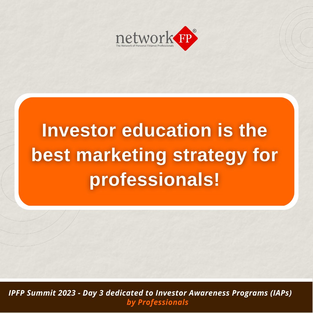 It's a pure win-win for both public and professionals. 

Day 3 of <a href="/networkfp/">Network FP</a> Annual Summit in January dedicated to investor awareness by professionals. 

Registrations closing on Friday, December 23rd. For schedule and other details visit lnkd.in/ehBaJ32