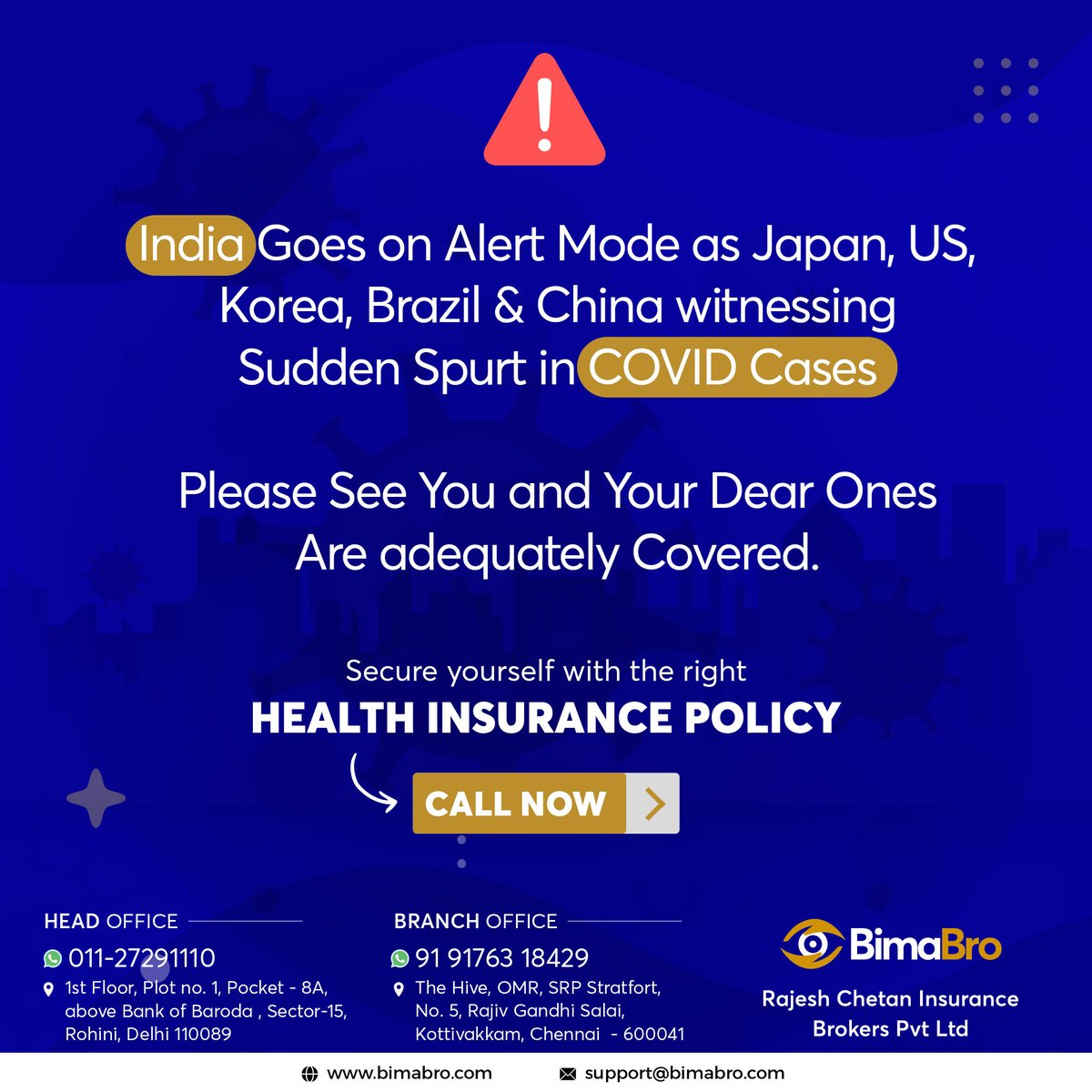 India Goes on Alert Mode due to Sudden Spurt in COVID Cases. Please See You and Your Dear Ones Are adequately Covered. Secure yourself with the right Health Insurance Policy

#covid #covidinindia #stayathome #besafe #Insurance #InsuranceBroker #healthinsurance #bimabro