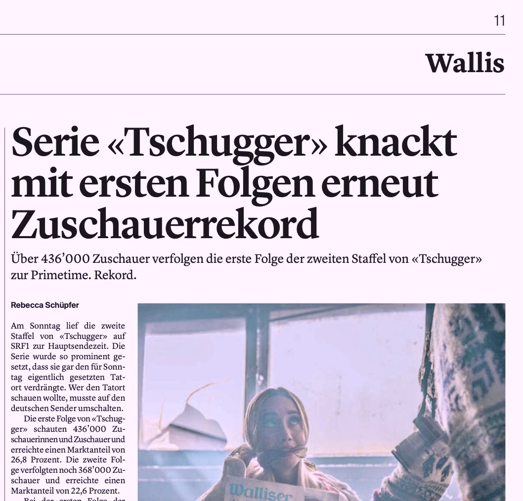 Courage_Civil_'s tweet photo. #Tschugger ist Kult, witzig und spricht das breite Publikum an. Take this, ihr Abschaffer! #SRFTschugger #SRG #Unterhaltung #Wallis #ProMedienvielfalt #StärkenSTATThalbieren #NoBillag2 

Quelle: Walliser Bote https://t.co/56cdgP4ICP