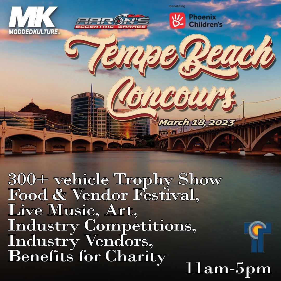 moddedkulture's tweet photo. TEMPE BEACH CONCOURS 2023‼️
We are officially LIVE for Trophy Show Registration 🙌🏼
Featuring:
•300+ Show Vehicles
•Foodie &amp; Vendor Festival 
•Live Music &amp; Art
•Industry Competitions
#ModdedKulture https://t.co/nYTIgw2O0W