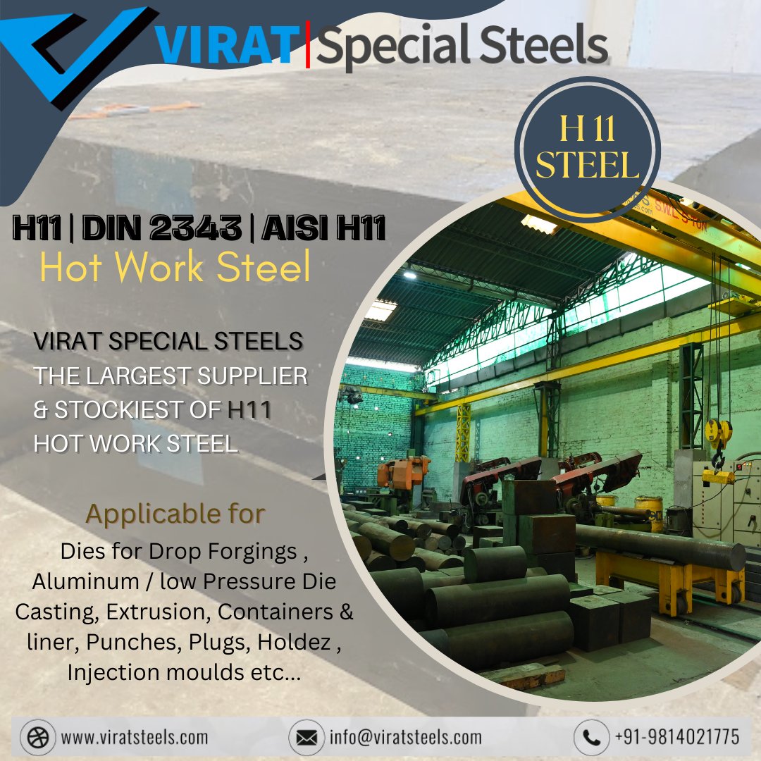 ViratSplSteels's tweet photo. Looking for #H11 Steel or Hot Work Steels ?
[H11 #india |DIN 2343 #europe |AISI H11 #usa]
H11 is an all inclusive hot work tool steel with hot rigidity and durability.
#ViratSpecialSteels is the largest #Supplier &amp; #Stockiest of H11 Steels, #HotWorkSteel.
https://t.co/MrLbqMpl1Q https://t.co/6jvyjlxmB1