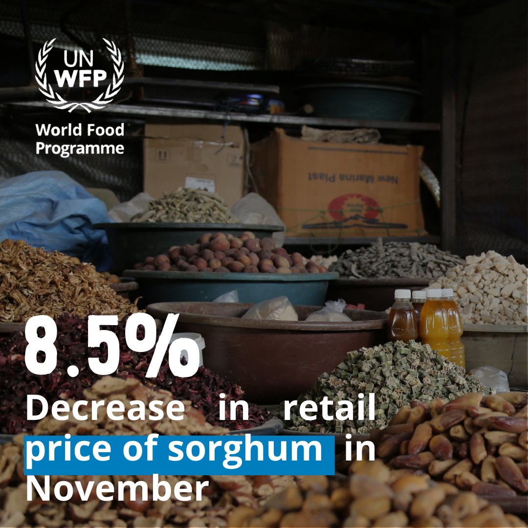 WFP_Sudan's tweet photo. Food prices continue to stabilize for 2nd subsequent month in Sudan 🇸🇩 following increased availability of the grains 🌱 in the market 

@WFP #Sudan monitors the market to assess the food security situation

Check out our monthly report for more details 👇
https://t.co/xlShHevLP6 https://t.co/eEHv5MDnfq