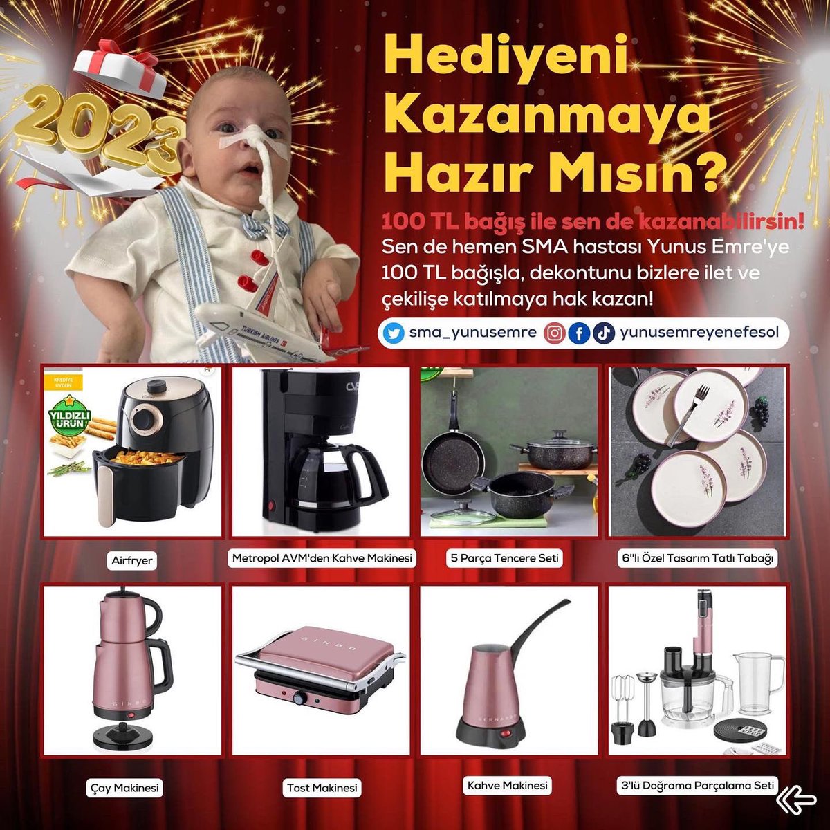 sma_yunusemre's tweet photo. YILBAŞI GECESİNİ BÜYÜK BİR ÇEKİLİŞLE BİRLİKTE KUTLAYALIM 🎄
✔️KATILIM KOŞULLARI
🎄Her 100₺'lik Bağışta 1 Adet Çekiliş Hakkı Olacak.
🎄AÇIKLAMA KISMINA *2023* YAZILMASI GEREKİYOR. 
🎄 Çekilişe katılabilmek için Valilik İzinli Hesaba 100 TL gönderip dekontları DM yoluyla gönderin https://t.co/oEbBoERwEZ
