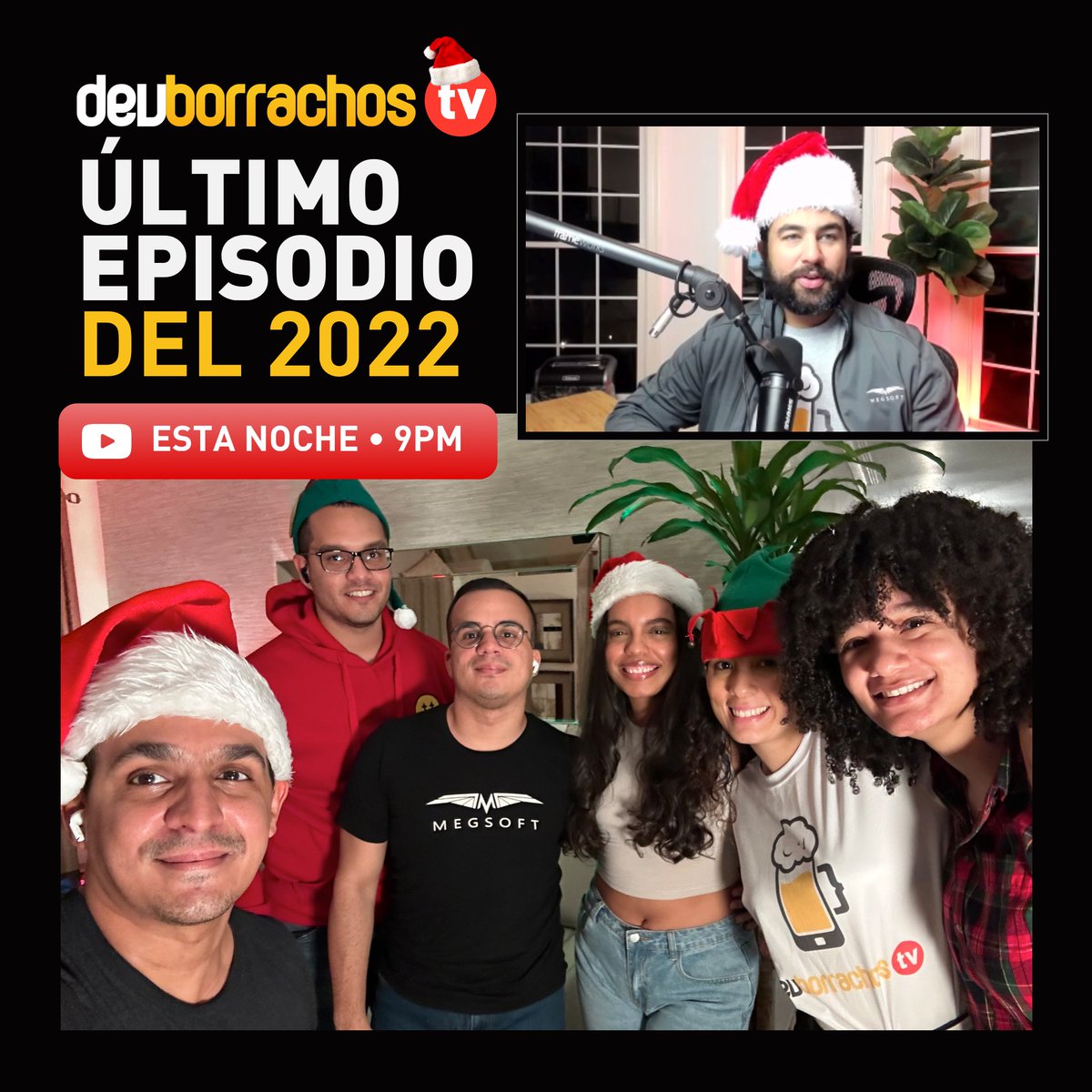 DevBorrachosTV's tweet photo. Hoy nos despedimos del 2022 junto al team en nuestro Rewind Xmas Special ⏮🎄

No te lo pierdas y activa la campanita para esta noche, será un episodio muy divertido.

🔗 Link a nuestro canal en bio.

#DevBorrachosTv #TerceraTemporada #Xmas https://t.co/HffDGvzKOz