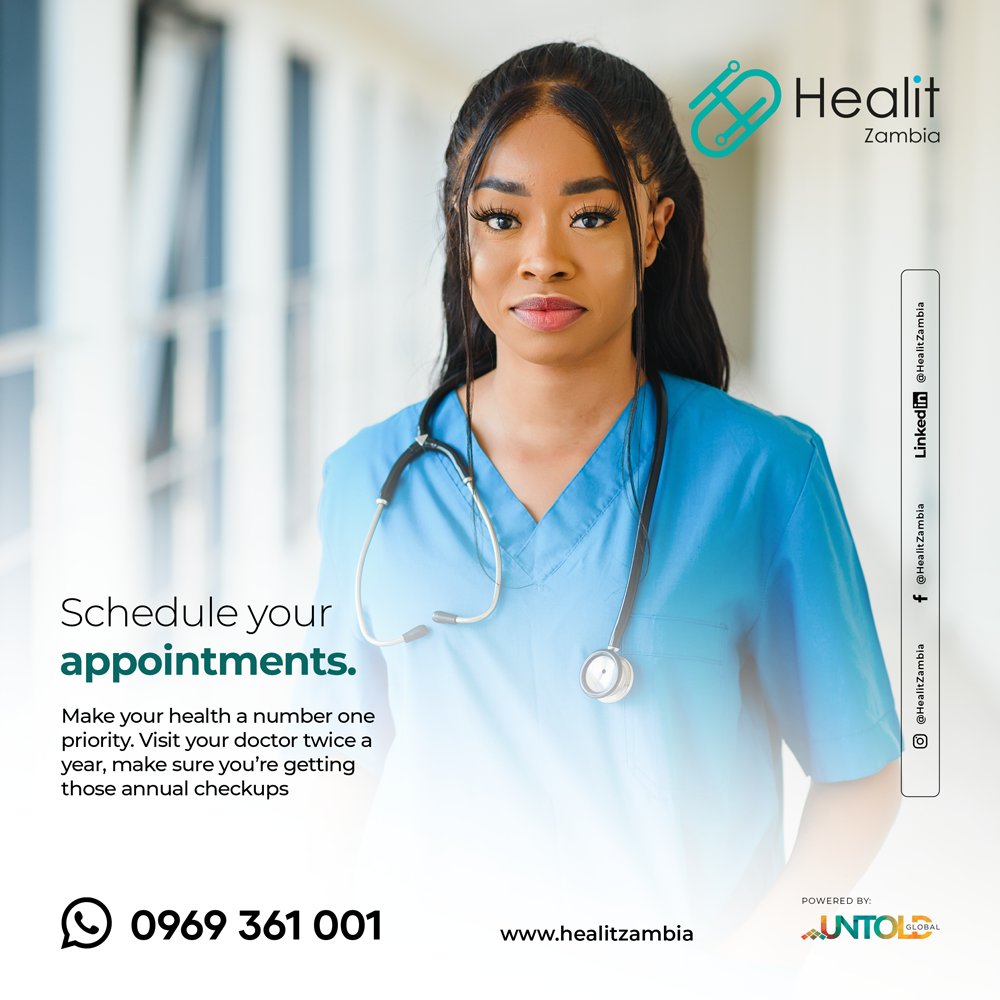 HealiTZambia's tweet image. Schedule your appointments!
Make your health a number one priority.
Visit your doctor twice a year, make sure you’re getting those annual checkups. 

#healitcares #routinecheckups #healthandwellness #healingourafrica