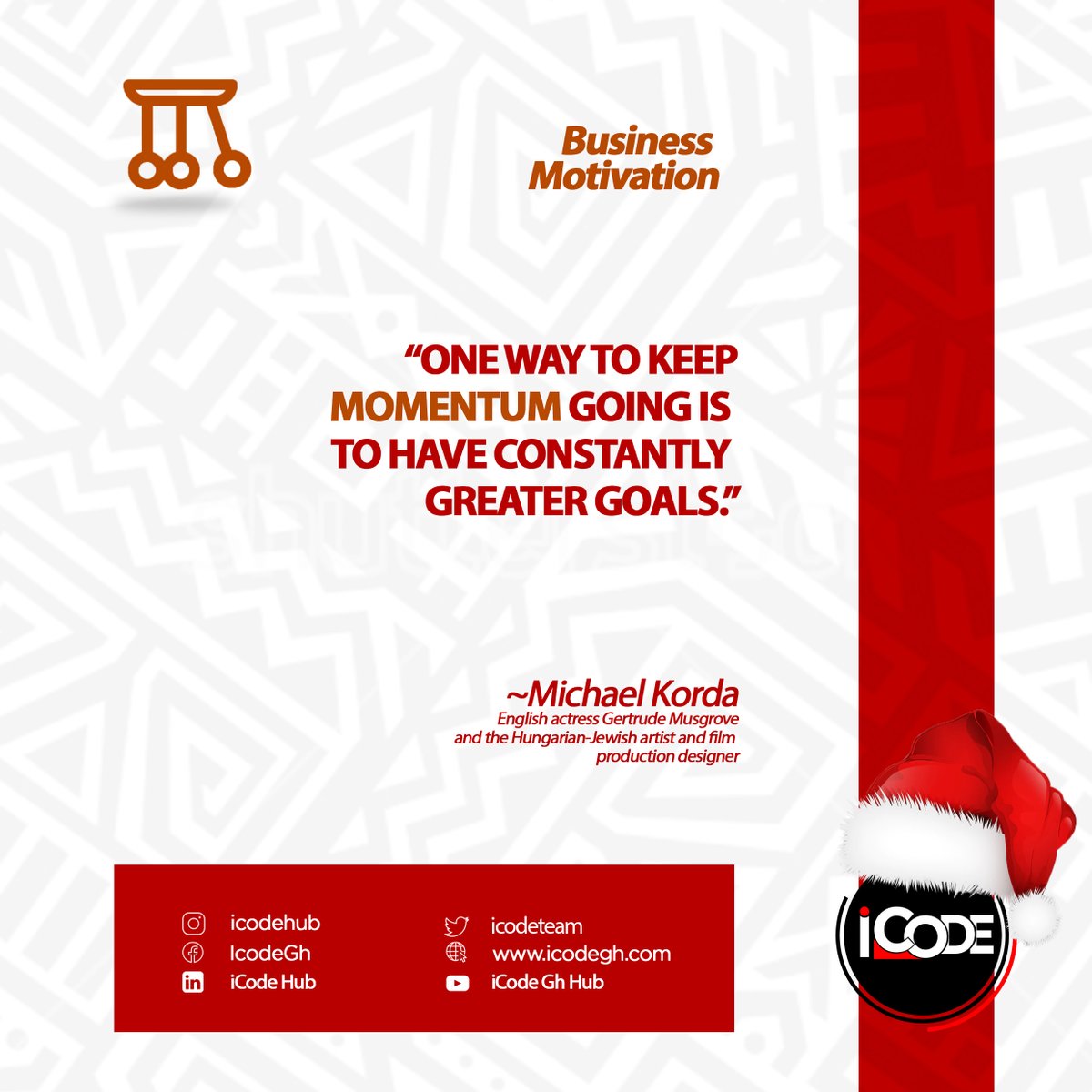 exploregh's tweet image. RT @icodeteam: Wednesday Business Motivation 

“One way to keep momentum going is to have constantly greater goals.” —Michael Korda

#icodegh #icodeimpact #businessmotivation #business #motivation #wednesday #Takoradi #Ghana
