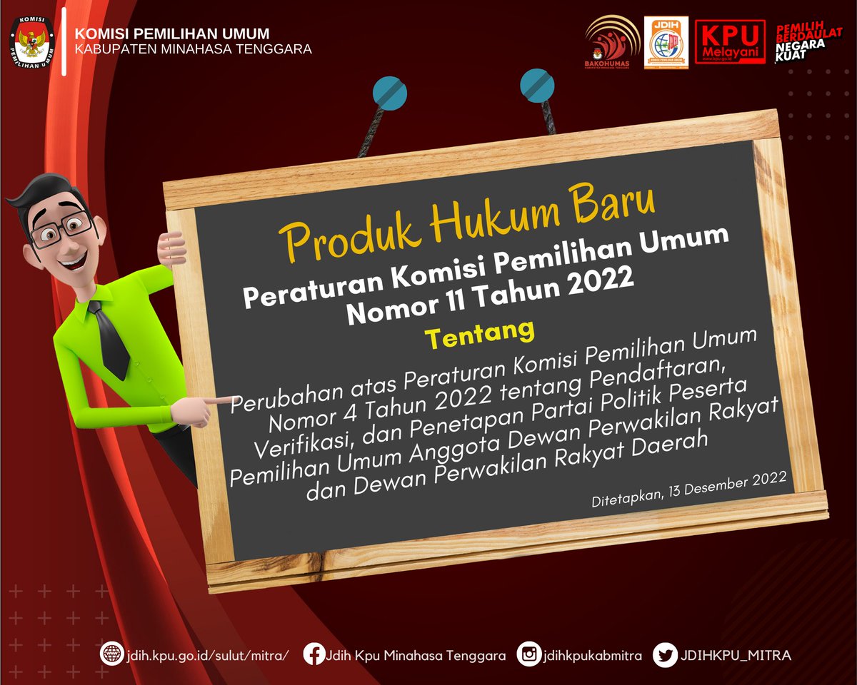 JDIHKPU_MITRA's tweet photo. #sobatJDIHKPU  PKPU Nomor 11 Tahun 2022 .
link download :

https://t.co/LSfvczYKcG

#kpumelayani
#pemilu2024 https://t.co/3i01NpCT8R