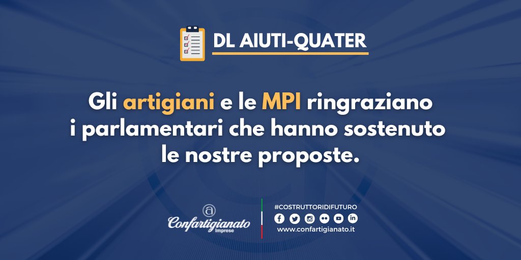 Più tempo a disposizione delle #mpmi per utilizzare i crediti d’imposta per #energia e #gas per il terzo e quarto trimestre 2022: la nuova scadenza è fissata al #30settembre 2023, mesi utili per favorire #compensazione e #cessione in un #mercato in crisi.

#NoiConfartigianato