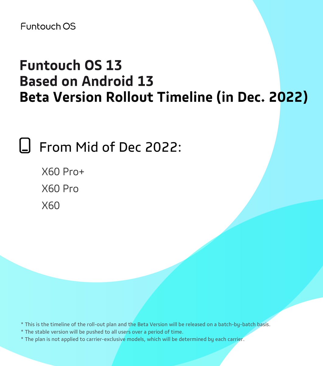 OriginOS_Global's tweet photo. Update Alert!
The #FuntouchOS13 beta version based on #Android13 is available for #X60, #X60Pro and #X60Pro+ users from the Mid of this December.
Go for it!
#vivo #FuntouchOS https://t.co/6eZ8RnsZdx