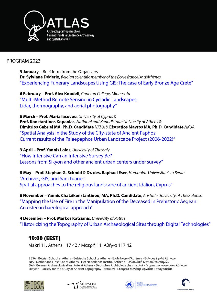 DipylonSociety's tweet photo. 🚨We are happy to announce our collaboration with the Belgian, German and Netherlands Archaeological Institutes at Athens for the organization of a new lectures series entitled 📚ATLAS – Archaeological Topographies. Current Trends in Landscape Archaeology and Spatial Analysis📚 https://t.co/6HuSZmtQPZ