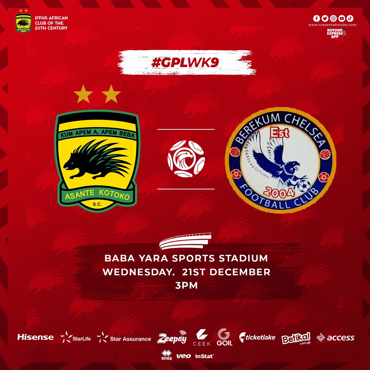 AsanteKotoko_SC's tweet photo. MATCHDAY
Premier league action with Berekum Chelsea.
๐๏ธ BABA YARA SPORTS STADIUM
โฐ 3:00pm
Dial *711# to purchase your tickets.
#Gplw9
#KOTCHE
#AKSC https://t.co/lgl0q5aOep