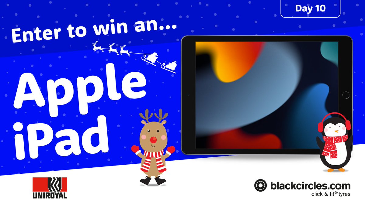 blackcircles's tweet photo. It’s day 10 of our advent prizes and we’re here to offer you the chance to win an Apple iPad courtesy of our friends at Uniroyal!

The easiest way to keep you entertained on the go! Great, right? So let us know in the comments below what TV show or film you'll be downloading 👇 https://t.co/ahor09aI8y
