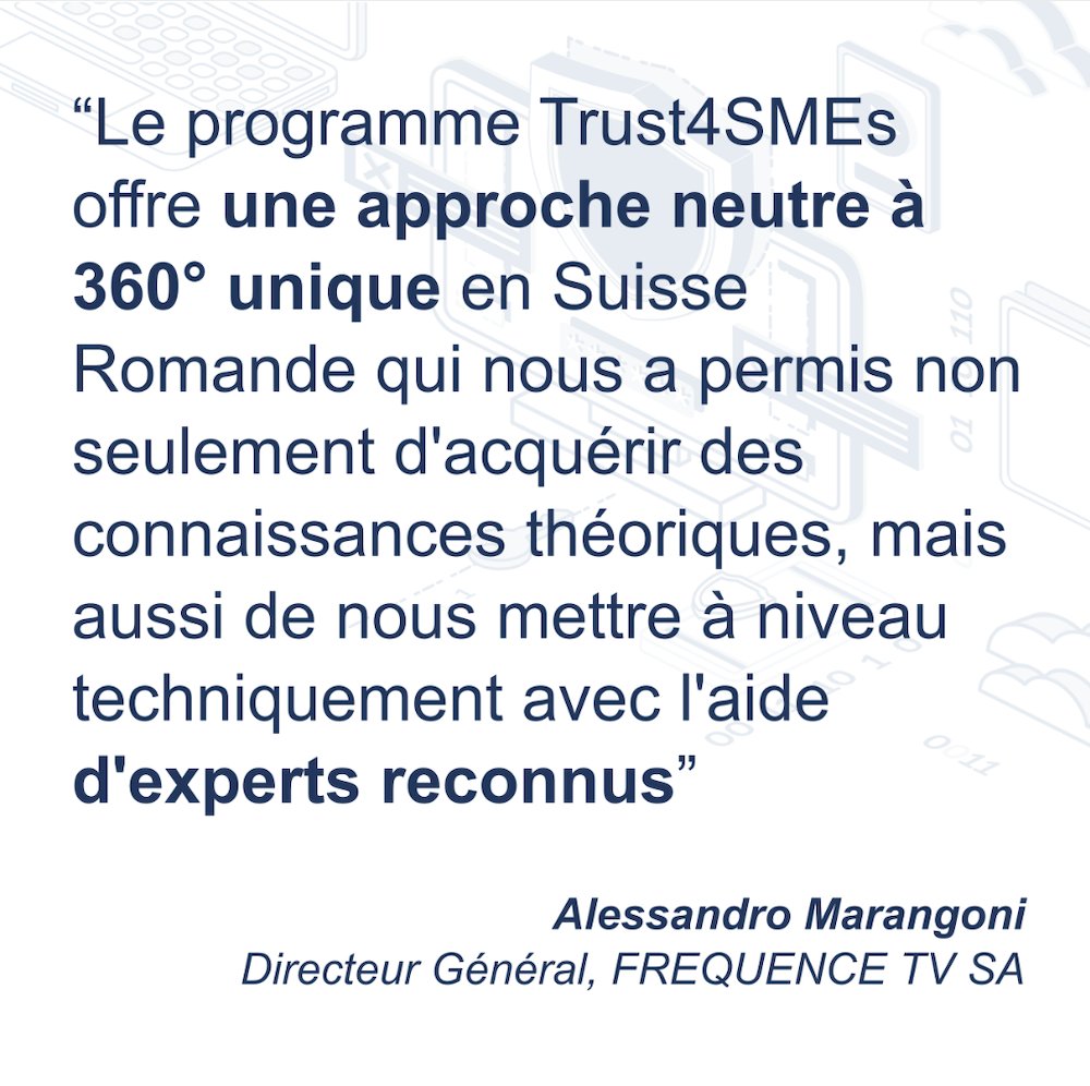 📣 Appel aux PME de la région! La Trust Valley 🇨🇭 ouvre les postulations pour la 2ème édition du #Trust4SMEs, son programme d’accompagnement en #cybersécurité et confiance numérique pour les PME de la région. Postulez jusqu’au 3 mars 2023: bit.ly/3HRFDlm #TrustValleyCH