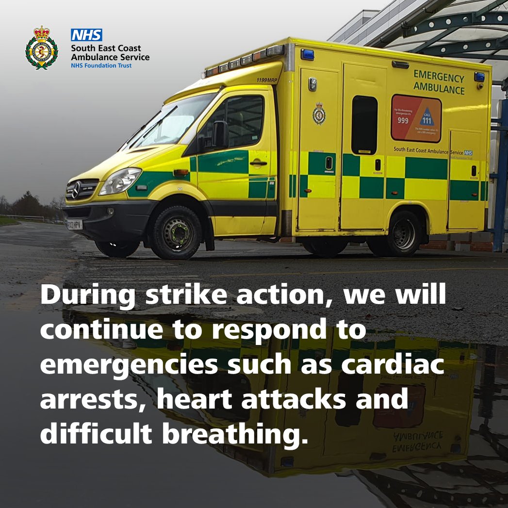 SECAmbulance's tweet photo. Pls use our services wisely today during the industrial action. Ambulances are still available to respond, although they will be prioritised for life-threatening calls.

Use https://t.co/qUf2LRLMJv, GP or local pharmacy for help with non-urgent concerns.

https://t.co/vEo3ImNqHF https://t.co/9j0FBy1bGs