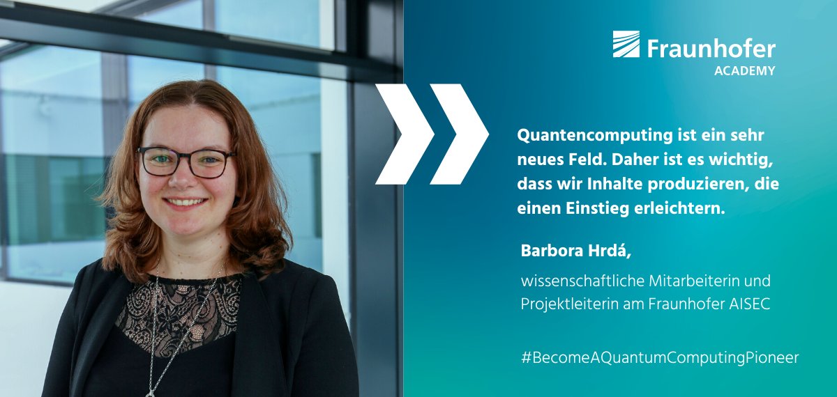 fraunhofer_edu's tweet photo. Barbora Hrdá, Expertin für #Quantencomputing am @FraunhoferAISEC gelang der #Quereinstieg in die #Informatik. Heute ist sie unter anderem für die Konzeption des Selbstlernkurses Quantencomputing zuständig: https://t.co/t5ybgUisRL
#WerdeQuantencomputingPionier #Weiterbildung https://t.co/GiqmiwJf5y