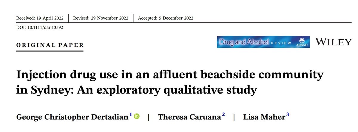 New paper in <a href="/APSAD_DAR/">Drug&AlcoholReview</a> with Theresa Caruana &amp; Lisa Maher, involving qualitative description of a group of people who inject drugs in an affluent area of Sydney, the Northern Beaches