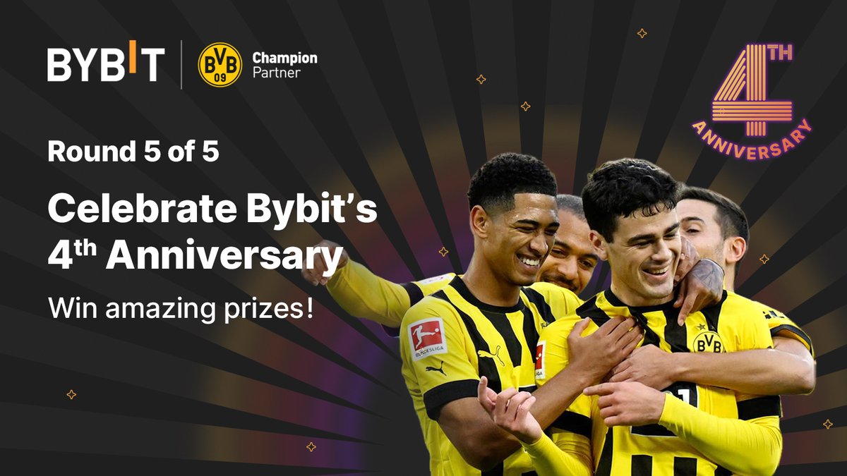 Bybit_Official's tweet photo. 🚨 Last round of the anniversary celebration!

🥅 Win 1x2 hospitality tickets for a BVB home match!

⏰ Check out our #BybitGe4rUp giveaways here: https://t.co/cYkrI8ctPN

#TheCryptoArk #Bybit https://t.co/Gid2ksDHik