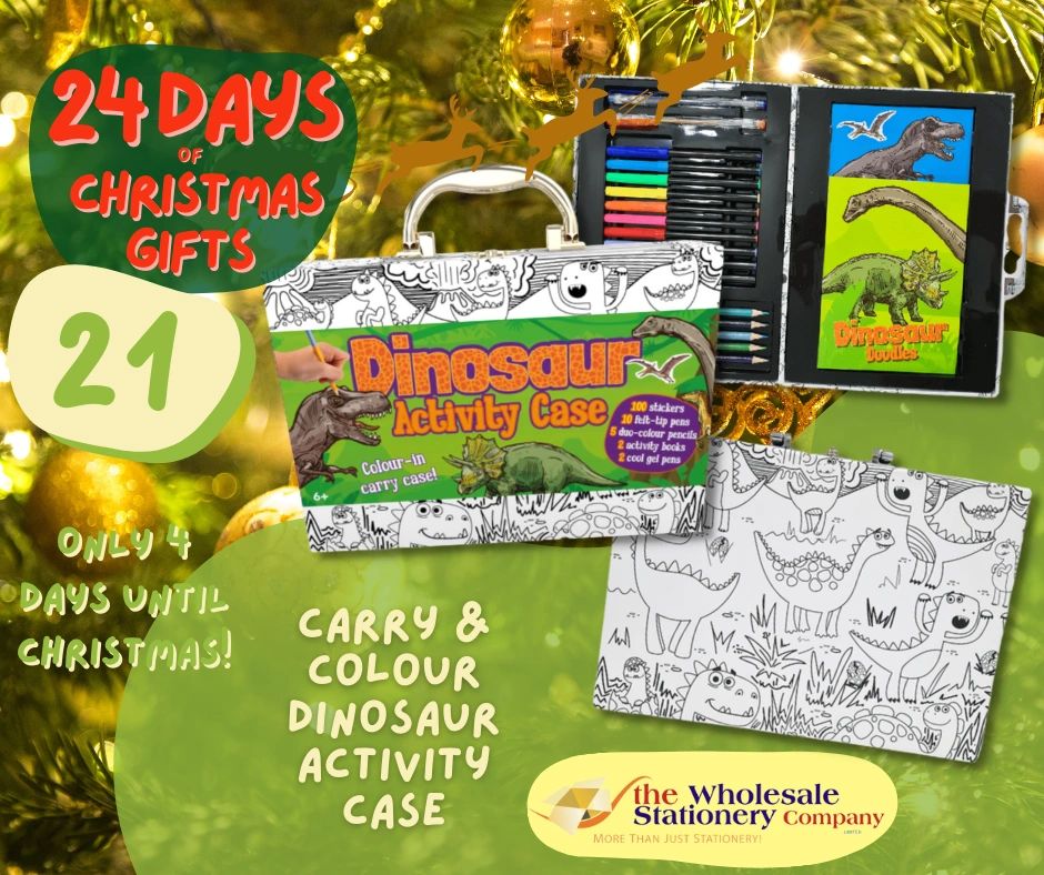 WholesaleStatCo's tweet photo. 🎁ADVENT DAY 21🎅- Dinosaur Colour &amp; Carry Activity Case
Unleash their creativity with this deluxe, Colour and Carry Dinosaur Activity Kit. Children will love customising their beautifully illustrated case.
Find this and more on our website https://t.co/oxZOm3fmyx
#adventcalendar https://t.co/vNIr918dwR