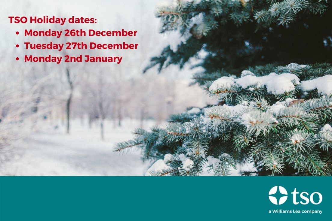 Happy holidays everyone! 

Our office will be closed over these UK Bank Holiday dates: 
🎅 Monday 26th December 
🎄 Tuesday 27th December 
✨ Monday 2nd January 
 
From TSO to everyone, Happy Holidays!