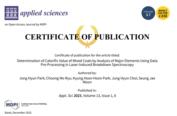 📢 3rd paper published in Special Issue "Laser Diagnostics and Its Application" (Still open for submission)
🔗 lnkd.in/grU7Vbkt

🔗 lnkd.in/g3HjVppt
👨‍🔬 by Seung-Jae Moon et al.
🏫 <a href="/EwhaWomansUniv/">이화여자대학교</a>

#Calorific #Coals #Elements #Data #Laser #Breakdown #Spectroscopy