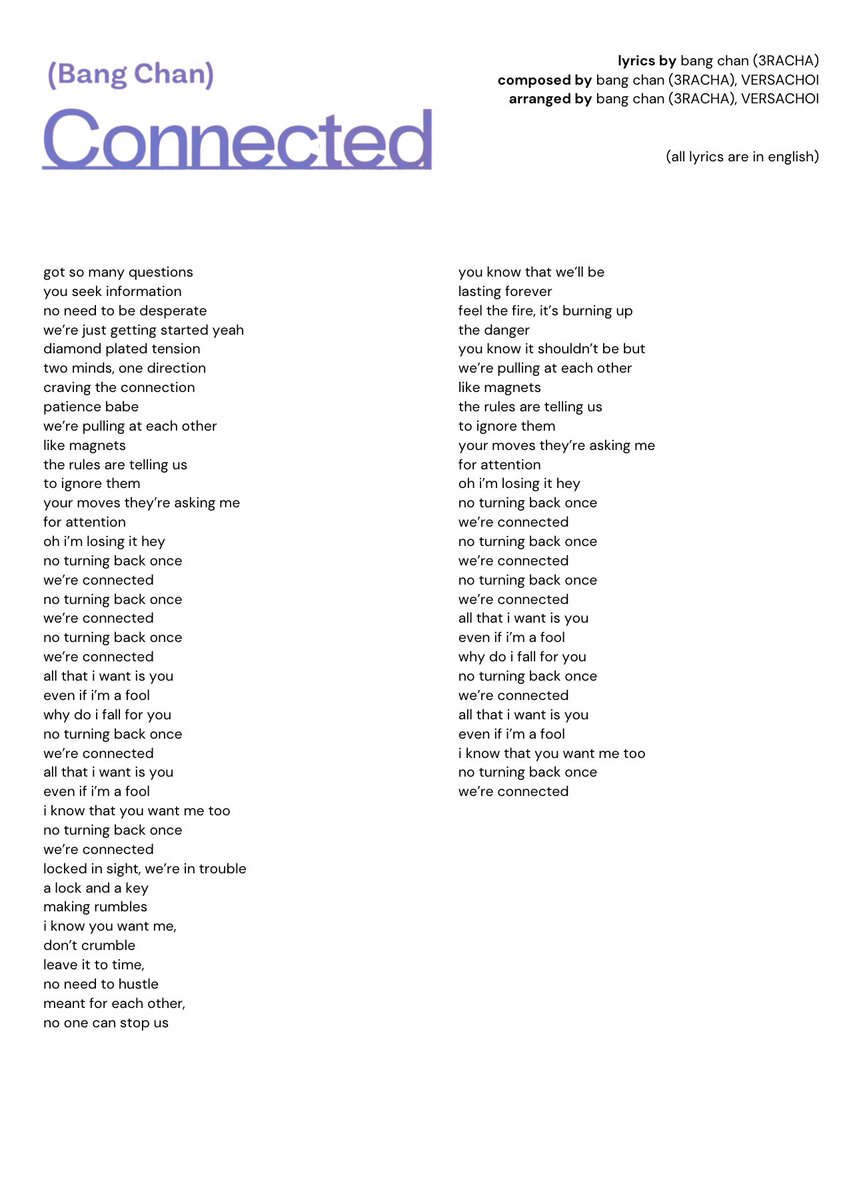 #BANGCHAN <CONNECTED> FULL ENGLISH LYRICS
#방찬 #스트레이키즈 #StrayKids #SKZREPLAY
