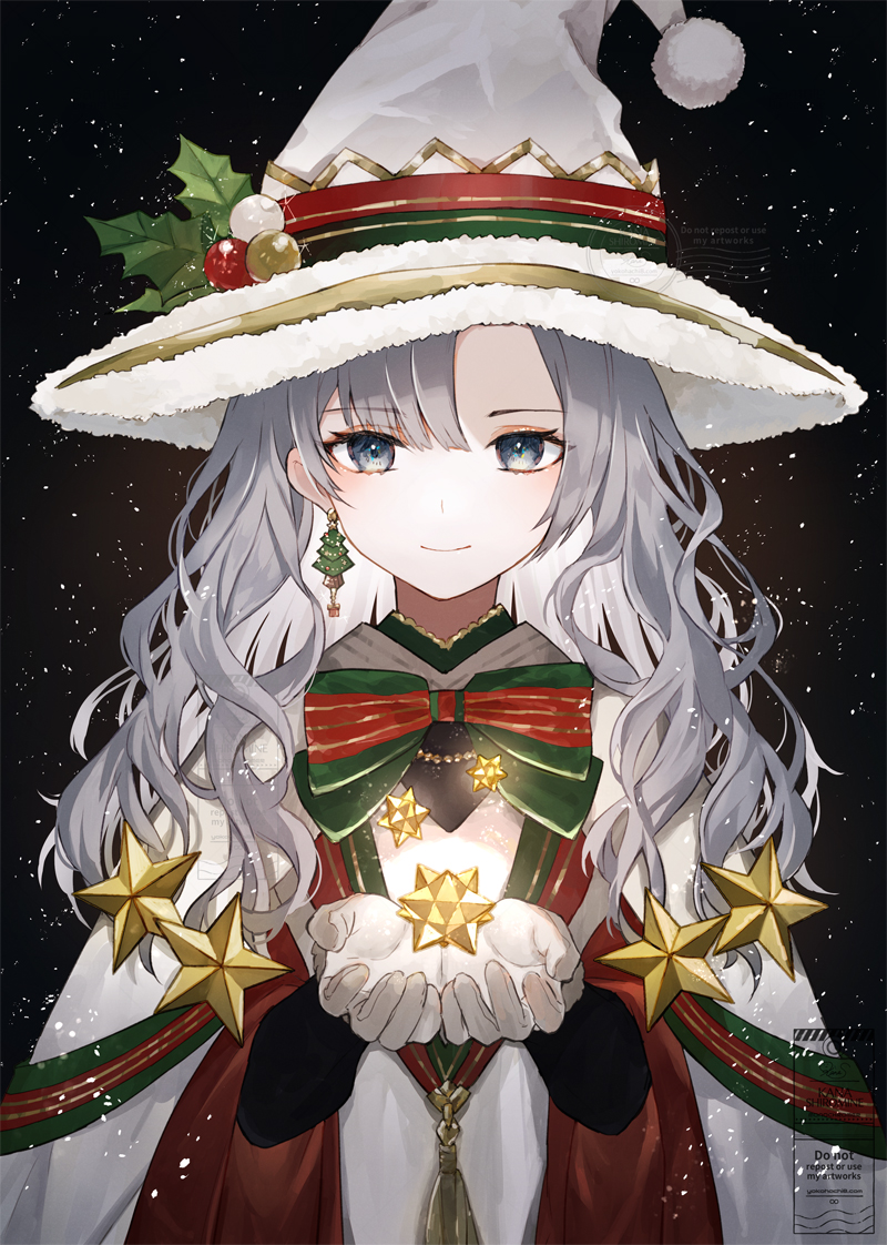 1girl solo hat smile white headwear witch hat christmas  illustration images