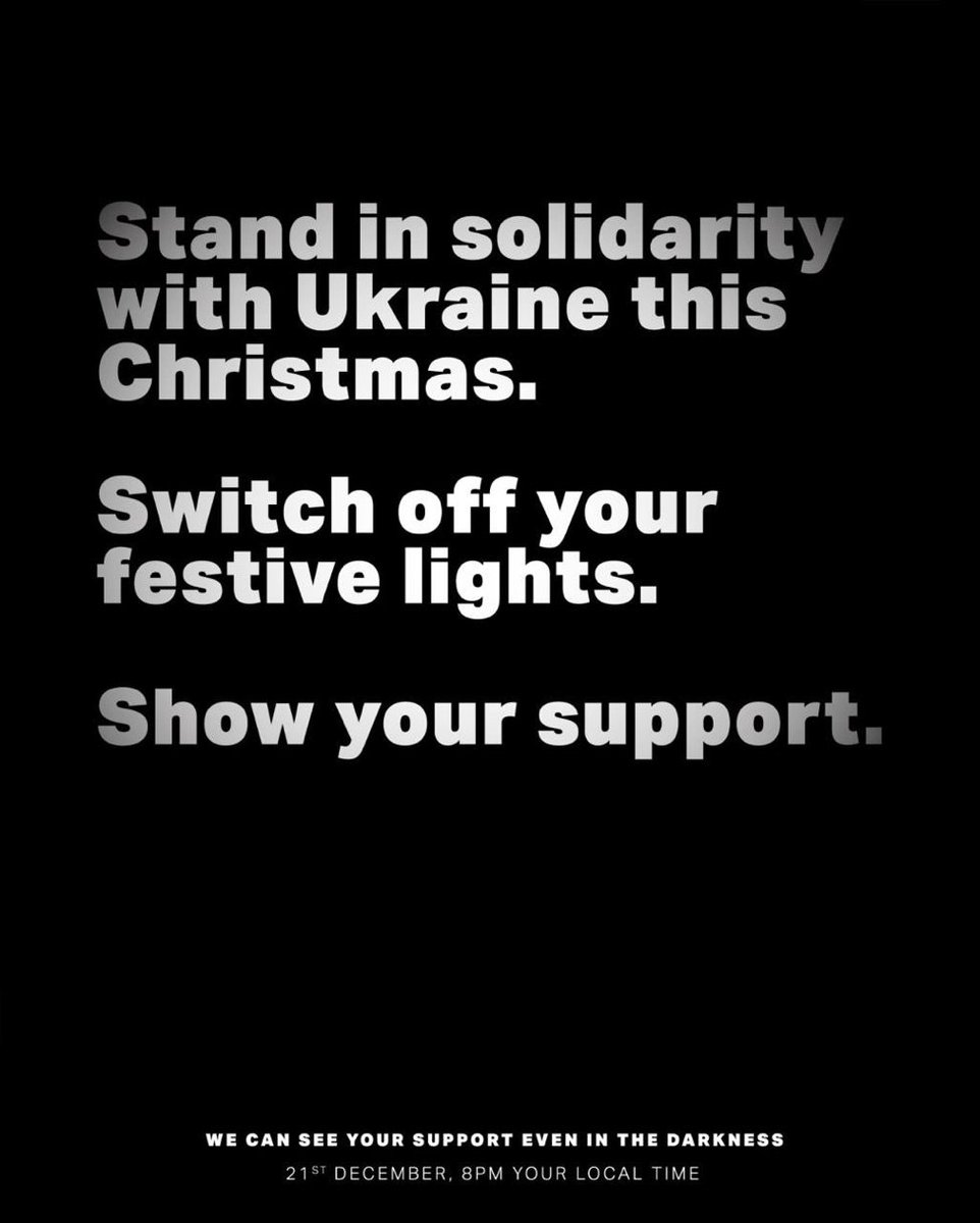 Russia’s barbaric and illegal invasion of Ukraine has led to millions of Ukrainians losing electricity, water and vital supplies. I am supporting the #hourforukraine tonight at 8pm in solidarity with them. Victory to Ukraine!