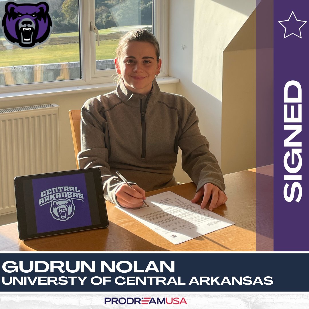 ProdreamUSA's tweet photo. ProDreamUSA client Gudrun Nolan signing her NLI to seal her placement at NCAA D1 University of Central Arkansas. Gudrun and her family have been an absolute pleasure to work with these last 3 years.
#teamprodream #collegegolf #futurecollege #golfscholarship #nli #signingday https://t.co/16zQ3XtYPM